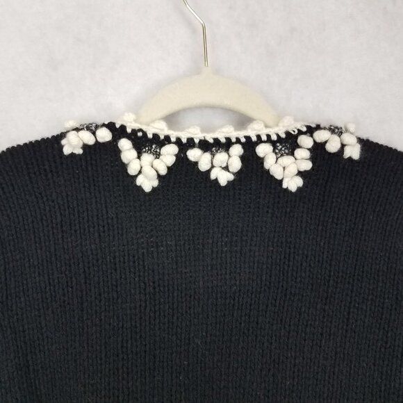 Neiman Marcus Women's S Hand Knit Cashmere Cardigan Sweater Black / Ivory - Picture 5 of 11